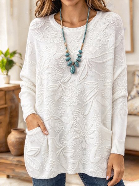 Women Floral Long Sleeve Comfy Simple Sweater
