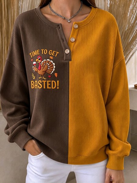 Women Turkey Henley Collar Casual Spring/Fall Long Sleeve Sweatshirt
