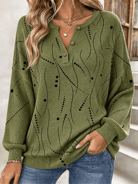 Casual Polka Dots Henley Collar Long Sleeve Sweatshirt