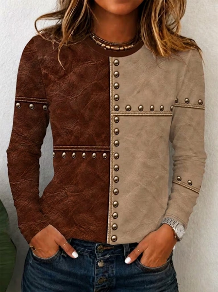 Casual Wild West Crew Neck Long Sleeve T-shirt