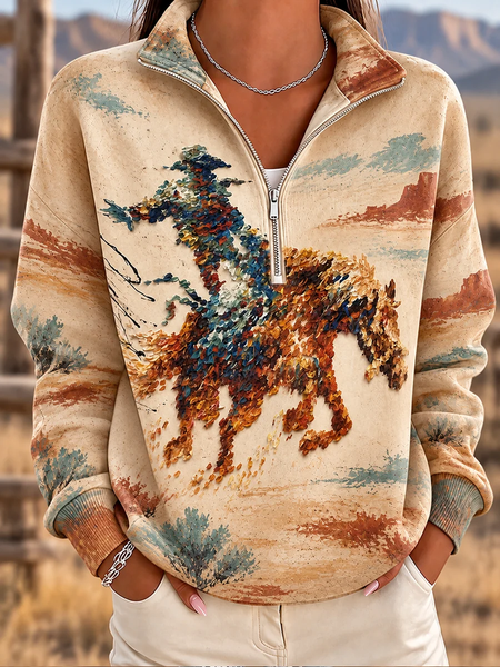 Vintage Abstract Stand Collar Long Sleeve Sweatshirt