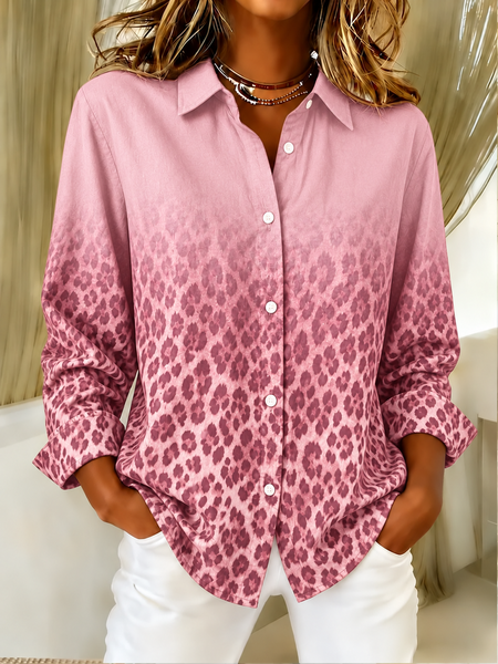 Women Ombre Vintage Shirt Shirt Collar Long Sleeve Top