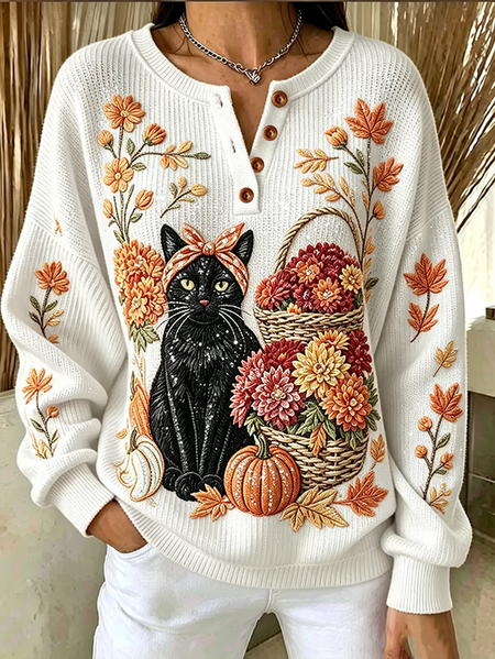 Casual Floral Crew Neck Long Sleeve Sweatshirt