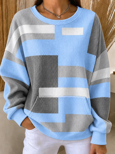 Casual Geometric Crew Neck Long Sleeve Sweatshirt