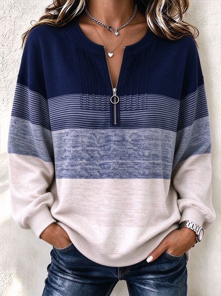 Women Color Block Crew Neck Casual Spring/Fall Long Sleeve Sweatshirt