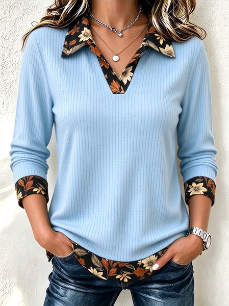 Casual Floral Shawl Collar Long Sleeve Sweatshirt