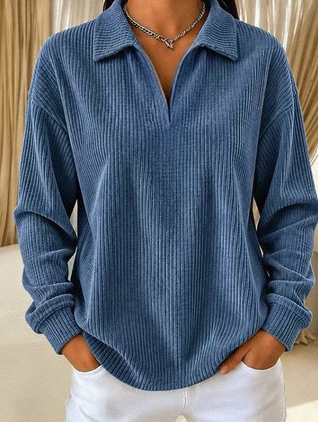 Casual Plain Shawl Collar Long Sleeve Sweatshirt