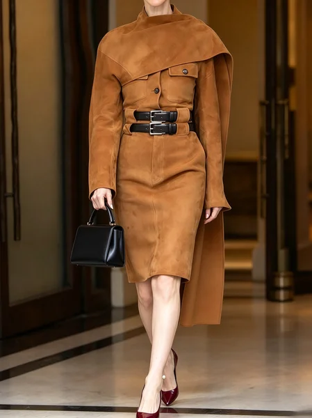 Urban Plain Pockets Wrap Midi Dress No Belt