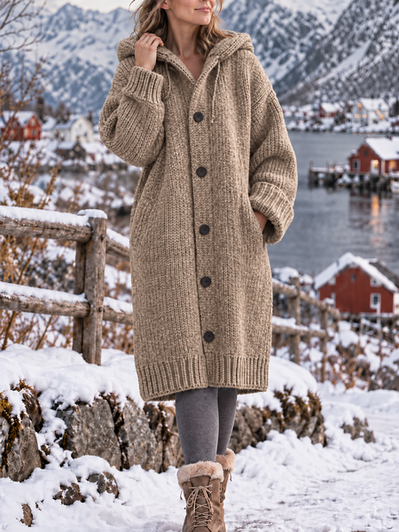 Women Wool/Knitting Plain Long Sleeve Comfy Casual Buckle Cardigan
