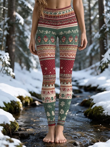 Women Fair Isle Vintage All Season Long Leggings
