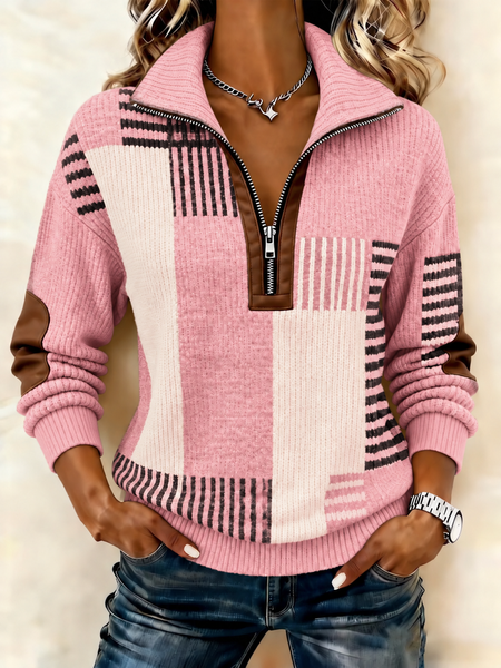 Casual Geometric Half Open Collar Long Sleeve Sweatshirt