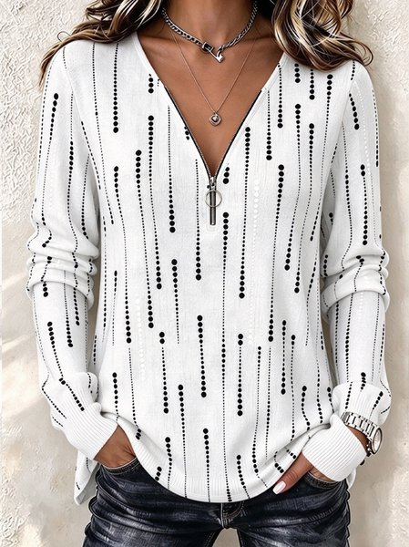 Casual Geometric V Neck Long Sleeve Sweatshirt