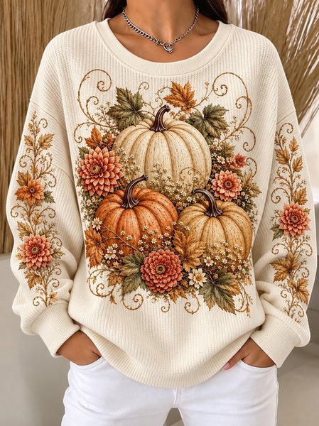 Casual Floral Crew Neck Long Sleeve Sweatshirt