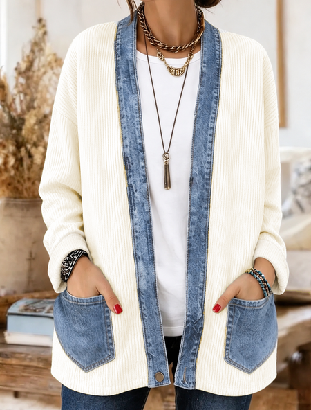 Women Striped Long Sleeve Comfy Vintage Printing Cardigan