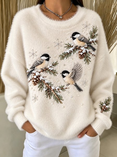 Casual Bird Crew Neck Long Sleeve Sweatshirt