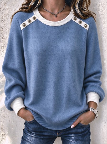 Women Color Block Casual Long Sleeve Crew Neck Winter Sweater