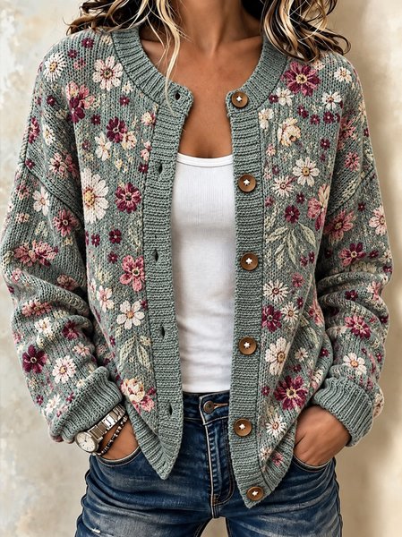 Women Floral Long Sleeve Comfy Vintage Cardigan