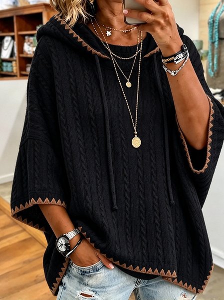 Women Geometric Half Sleeve Casual Daily Spring/Fall Hoodie