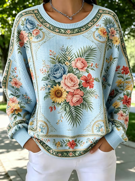Casual Floral Crew Neck Long Sleeve Sweatshirt