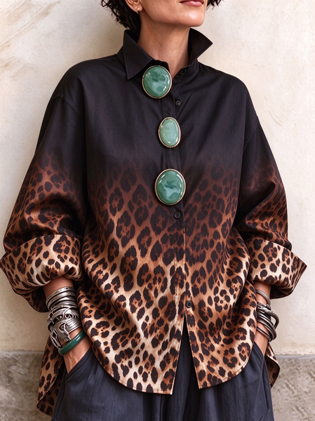 Casual Ombre Printing Shirt Collar Shirt