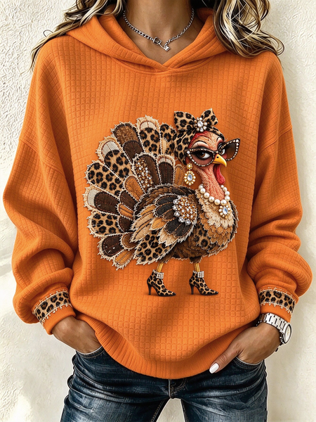 Women Leopard Long Sleeve Casual Daily Spring/Fall Hoodie