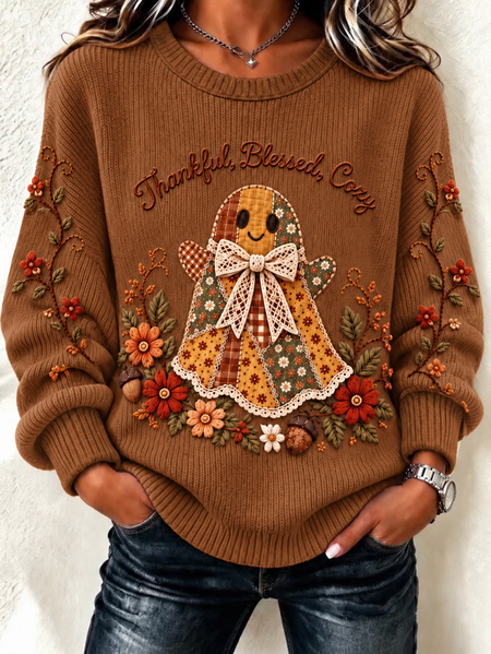 Casual Floral Crew Neck Long Sleeve Sweatshirt