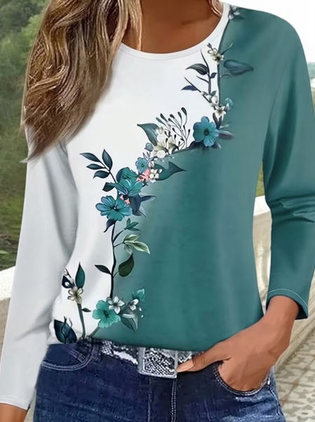 Casual Floral Crew Neck Long Sleeve T-shirt