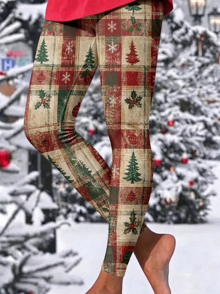 Women Christmas Casual All Season Printing Long Leggings Trousers