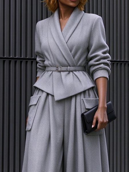 Urban Plain V Neck Blouse Belt
