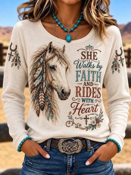 Ethnic Ethnic Crew Neck Long Sleeve T-shirt
