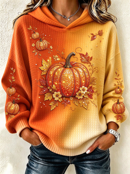 Women Maple Leaf Long Sleeve Casual Daily Spring/Fall Hoodie