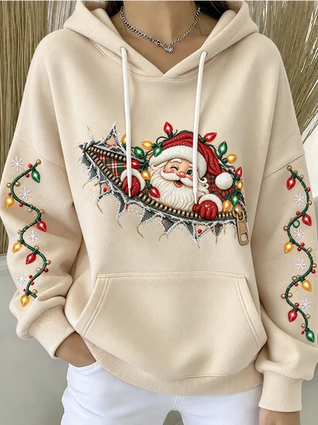 Women Santa Claus Long Sleeve Casual Daily Spring/Fall Hoodie