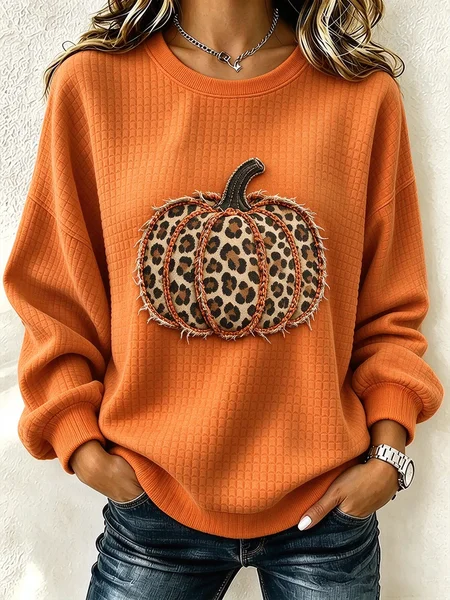 Women Pumpkin Pattern Crew Neck Printing Casual Spring/Fall Long Sleeve Sweatshirt