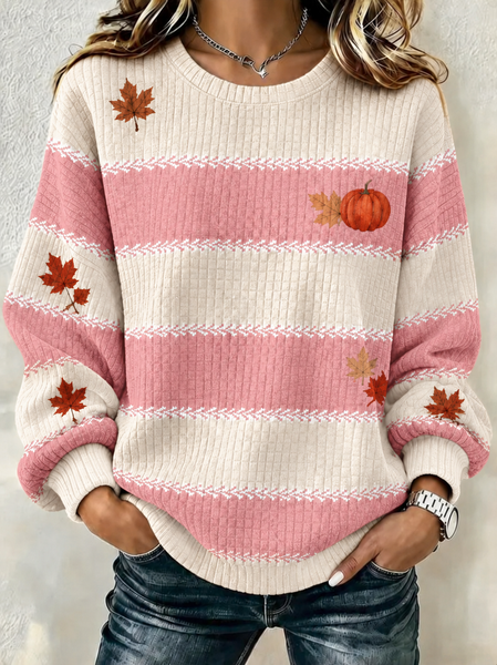 Women Striped Crew Neck Casual Spring/Fall Long Sleeve Sweatshirt