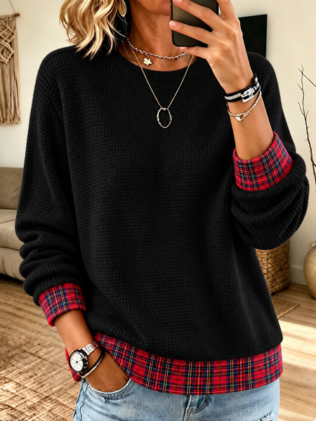 Women Plaid Crew Neck Casual Spring/Fall Long Sleeve Sweatshirt