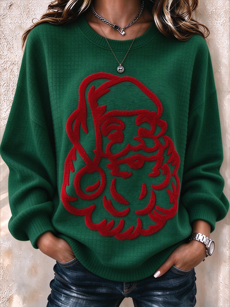 Women Santa Claus Crew Neck Casual Spring/Fall Long Sleeve Sweatshirt