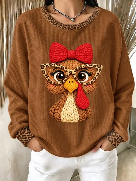 Women Leopard Crew Neck Casual Spring/Fall Long Sleeve Sweatshirt