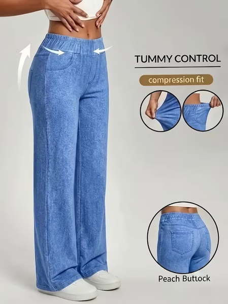 Women Faux Denim Print Graphic Long Pants Casual Spring/Fall Trousers