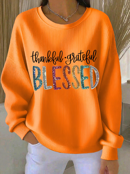 Women Text Letters Crew Neck Printing Casual Spring/Fall Long Sleeve Sweatshirt