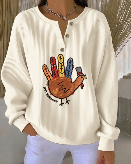 Women Text Letters Henley Collar Printing Casual Spring/Fall Long Sleeve Sweatshirt