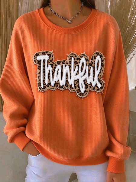 Women Leopard Crew Neck Printing Casual Spring/Fall Long Sleeve Sweatshirt