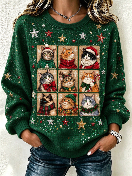 Women Christmas Crew Neck Printing Vintage Spring/Fall Long Sleeve Sweatshirt