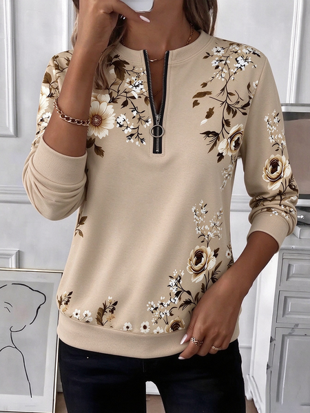 Women Floral Crew Neck Printing Casual Spring/Fall Long Sleeve Sweatshirt