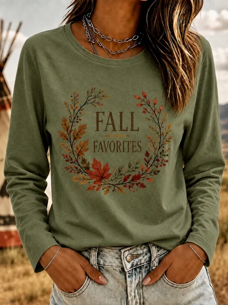 Casual Text Letters Crew Neck Long Sleeve T-shirt