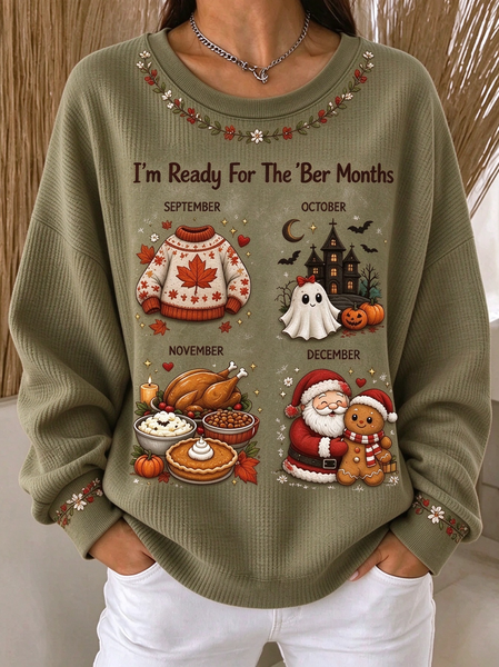 Casual Christmas Crew Neck Long Sleeve Sweatshirt