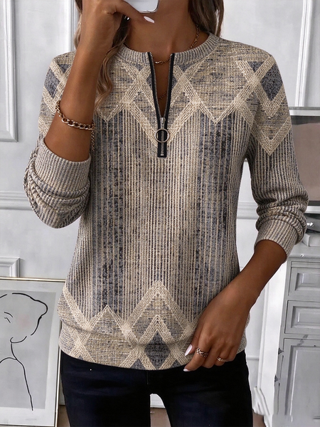 Casual Abstract Crew Neck Long Sleeve Sweatshirt