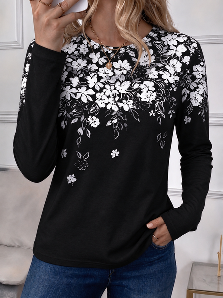 Casual Floral Crew Neck Long Sleeve T-shirt