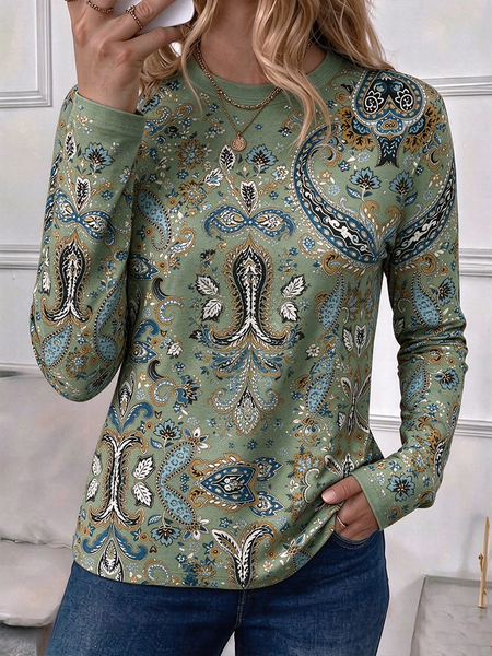 Casual Floral Crew Neck Long Sleeve T-shirt