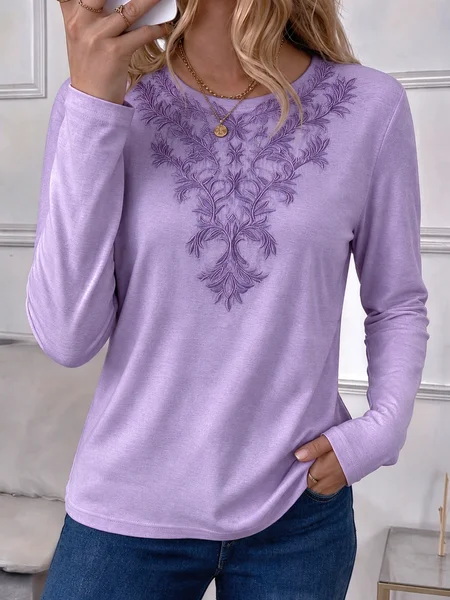 Casual Floral Crew Neck Long Sleeve T-shirt
