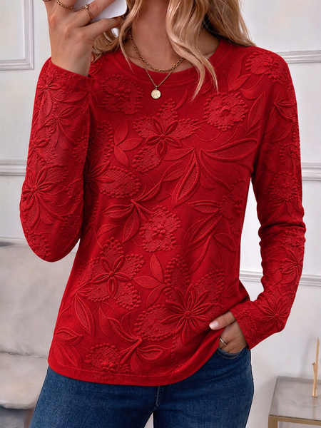 Casual Floral Crew Neck Long Sleeve T-shirt